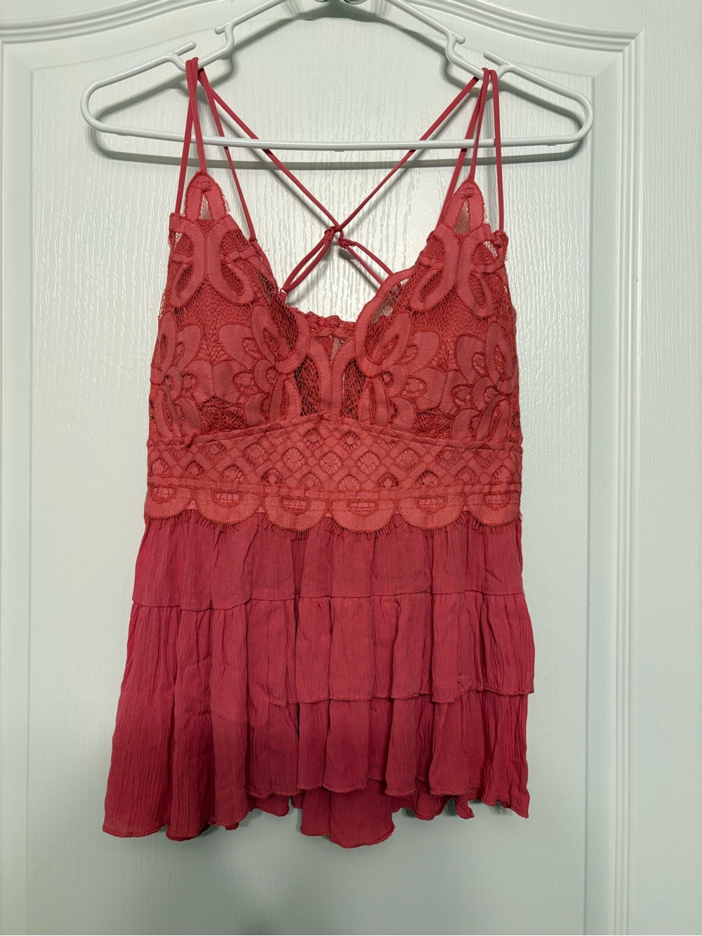 Zenana Outfitters Lace Ruffle Camisole - Brick Red - Picture 6 of 9
